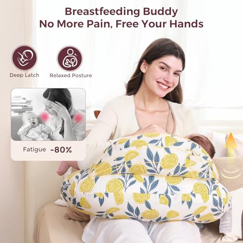 Momcozy Original Nursing Pillow for Breastfeeding - Innovative Safety Guard - color: Lemon Whisper