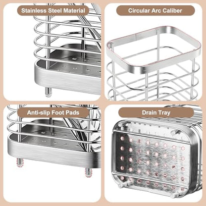 Utensil Holder, Stainless Steel Utensil Drying Rack for Kitchen Counter - color: Large, Silver