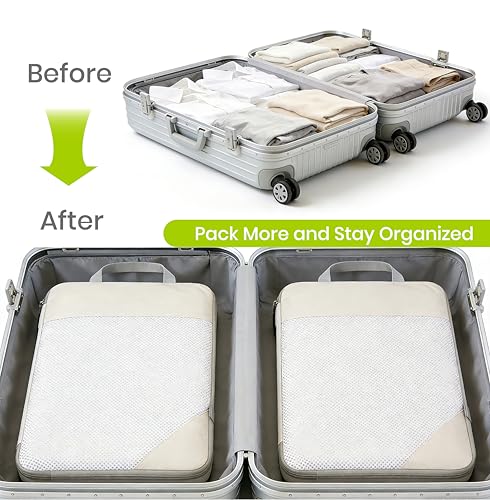 Compression Travel Packing Cubes with White Mesh, Green, 4Pcs - color: Green, size: Set of 4