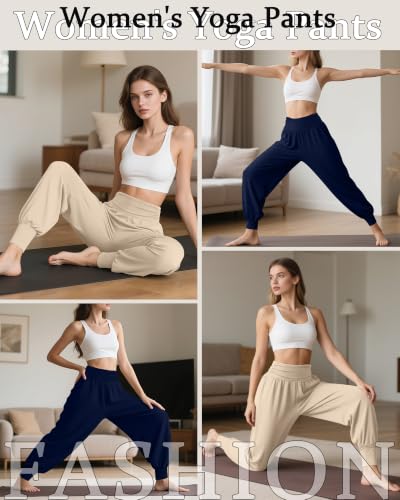 Locoowai 2 Pack Women's Yoga Sweatpants with Pockets - color: Apricot, Navy Blue, size: Medium