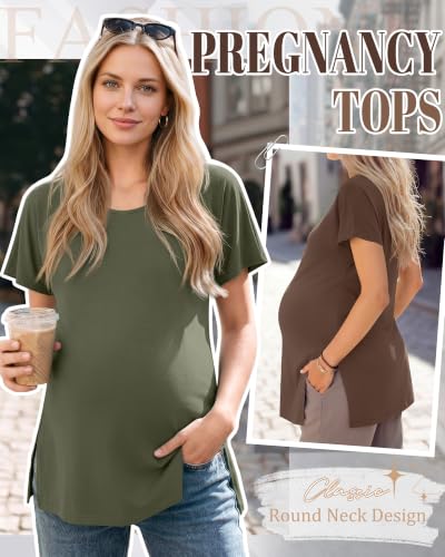 4 Pack Women Maternity T-Shirts Pregnancy Tops - color: Army Green, Brown, White, Black, size: Large