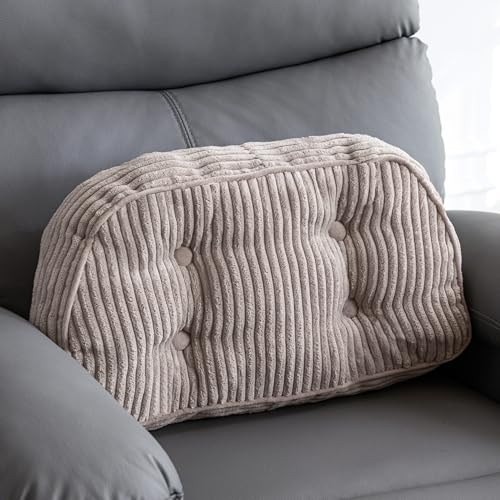 HIGOGOGO Lumbar Support Pillow for Recliner Chair/Accent Chair/Couch/Office Chair, Tufted Corduroy Back Support Cushion for Elderly, Recliner Cushions for Back Rest, Pain Relief, Reading, Grey - color: Grey, size: Large