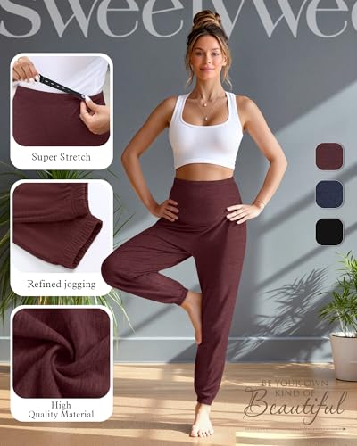 3 Pack Women's Maternity Jogger Pregnancy Sweatpants - color: Wine Red,navy Blue,black, size: Small