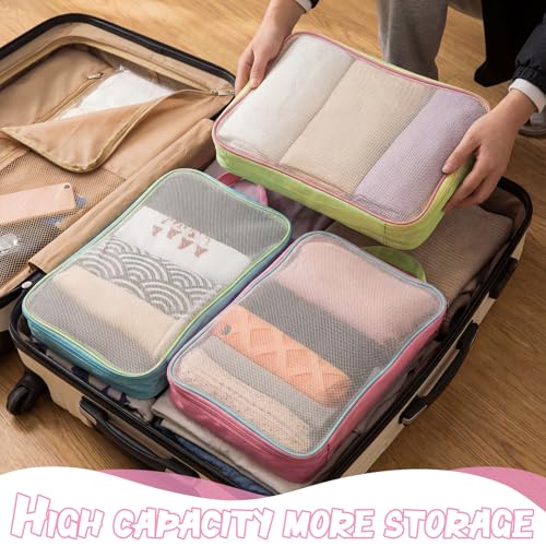 3 Pcs Mesh Packing Cubes for Suitcases, Foldable Pastel Travel