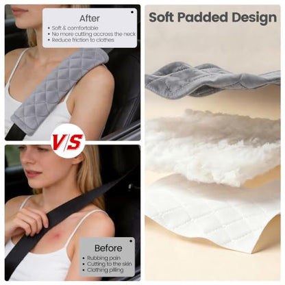 Amooca 2 Pack Seat Belt Covers Soft Shoulder Pad for Cars & Backpack - color: A: Grey