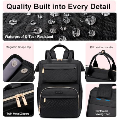 Lunch Backpack For Women, 15.6 Inch Laptop Backpack with Lunchbox - color: Black