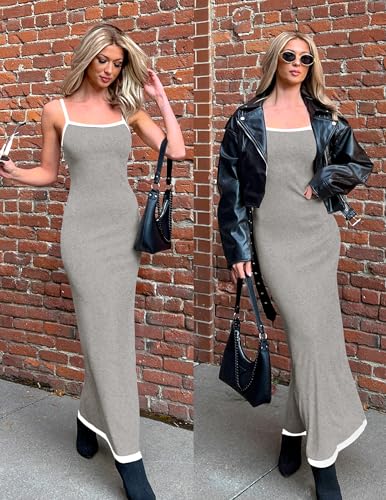 ZESICA Women's 2026 Summer Spaghetti Straps Square Neck Beach Maxi Dress - color: Gray, size: Small
