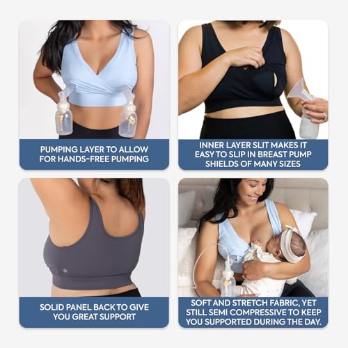 Everyday Luxe Nursing & Hands-Free Pumping Bra - Nursing and Pumping Bra Fits All Standard Pump Flanges and Wearable Pumps - color: Black, size: Medium