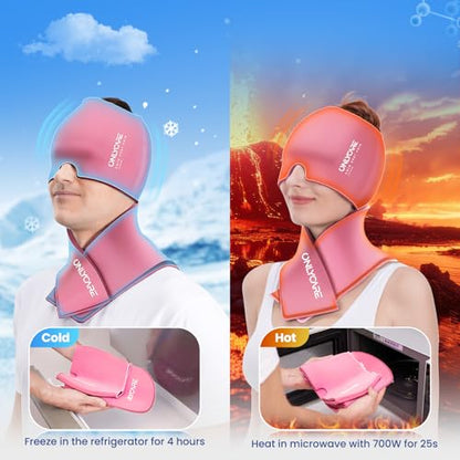 ONLYCARE Migraine Relief Cap & Neck Ice Pack Wrap Gel Set, Headache Relief - color: Pink