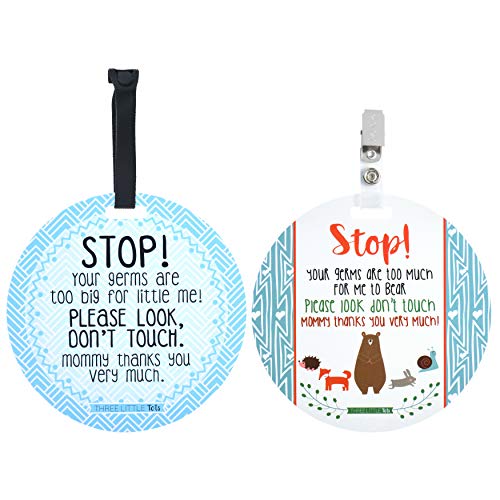 (Three Little Tots) No Touching baby Car Seat and Stroller TWO PACK- Baby Safety No Touching Car Seat Sign, Stroller Sign, Newborn Car Seat Tag- CPSIA Safety Tested (Blue Mommy/Woodlands) - color: Blue Mommy/Woodlands