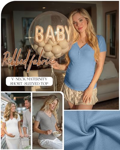 3 Pack Women's Maternity Shirts - color: Sky Blue, White, Light Heather Gray, size: XX-Large