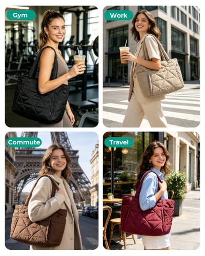 BAGSMART Tote Bag for Women, Puffer Tote Bag for Work Large Shoulder Bag - color: Coffee