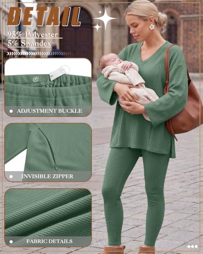 Neer 2 Pcs Maternity Nursing Pajamas Set Oversize - color: Dark Gray Green, size: Small