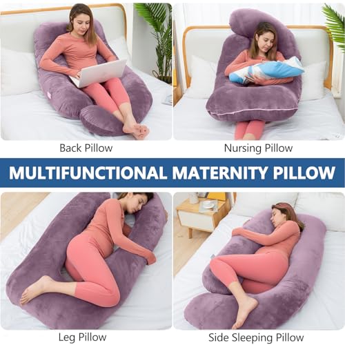 Shredded Memory Foam U Shaped Pregnancy Pillow with Cover - color: Dark Purple
