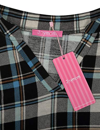 Joymom Maternity Rolled Long Sleeve Nursing Tops Tunic Blouses Breastfeeding - color: 1-2 Blue Black Plaid, size: Medium