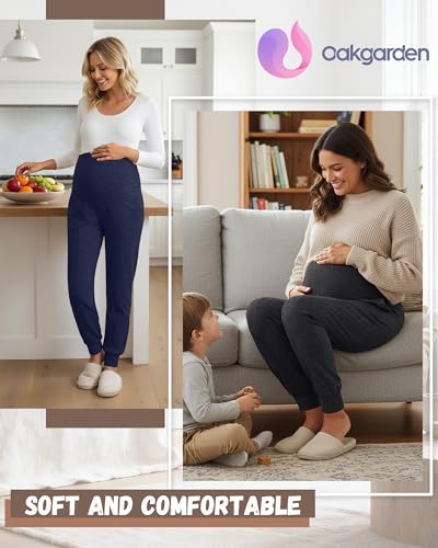 Oakgarden 3 Pack Women's Maternity Pants Over the Belly Joggers - color: Black, Dark Mixed Gray, Dark Blue, size: Small