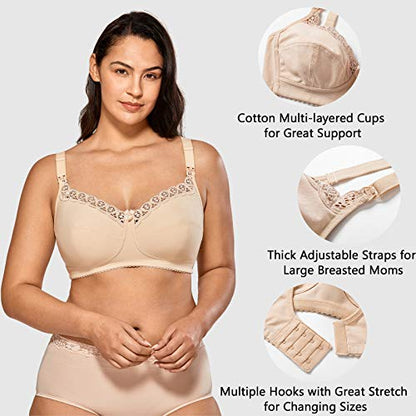 Gratlin Women's Plus Size Cotton Nursing Bra Wireless Breastfeeding Maternity Bras - color: Blue Marl, size: 34H
