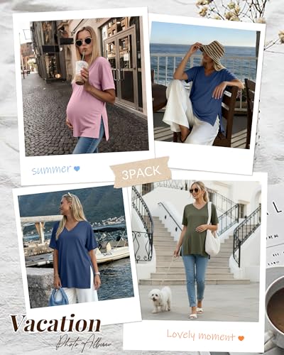 Ficerd 3 Pack Women's Maternity Shirts - color: Army Green, Muted Pink, Hazy Blue, size: Medium