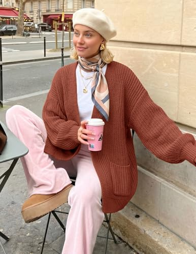 MEROKEETY Long Sleeve Oversized Cardigan Sweaters for Women - color: Caramel, size: Large