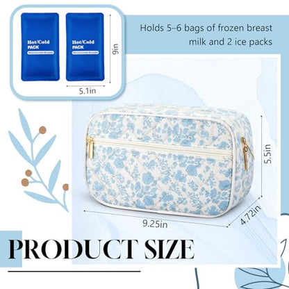 Abbylike Breastmilk Cooler Travel Bag with 2 Ice Packs, Blue Floral