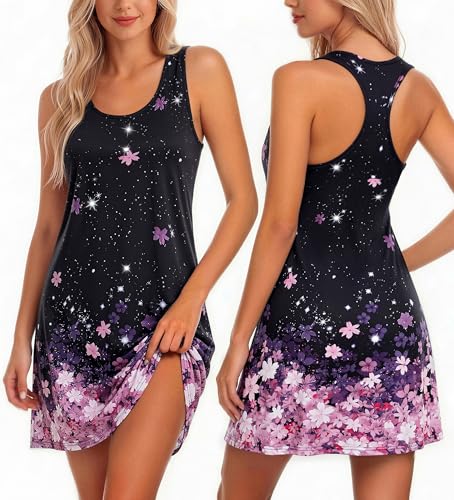 Avidlove Women Racerback Tank Nightgown Sleeveless Chemise Soft Sleep Dress - color: Cherry Blossoms, size: XX-Large