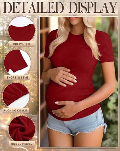 Ficerd 3 Pack Women's Short Sleeve Maternity Shirts - color: Black, Navy Blue, Burgundy, size: Small
