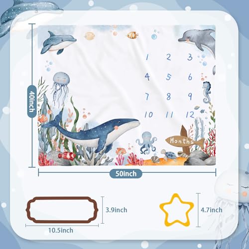 Baby Milestone Blanket, 50"x40" Ocean World Theme Nursery Blanket, Baby Monthly Milestone Blanket Boy Girl,Photography Props - color: Ocean World