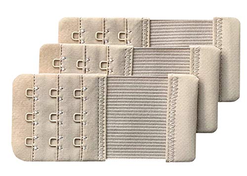 Women Pack of 3 Soft Comfortable 3 Hooks Bra Extender - color: Beige 1/2 Inch