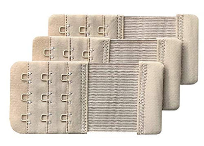 Women Pack of 3 Soft Comfortable 3 Hooks Bra Extender - color: Beige 1/2 Inch