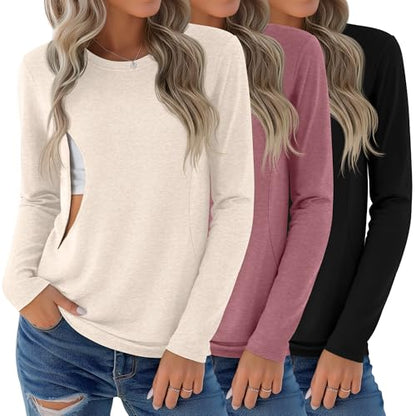 3 Pack Women's Nursing Tops Breastfeeding Shirts Fall - color: Apricot, Gray Pink, Black, size: Medium