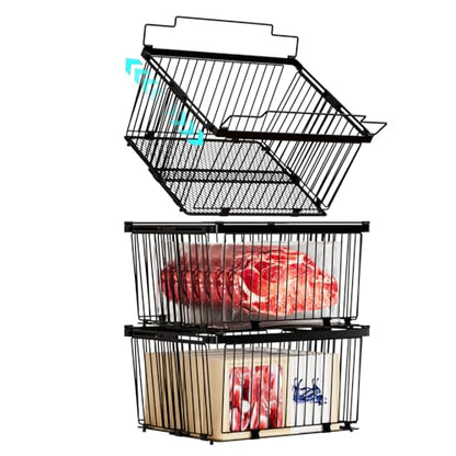 Large Freezer Organizer Bins for 5 to 9 Cu.Ft,Leak-Proof Bottom，3 Pack - color: Black-3Pack