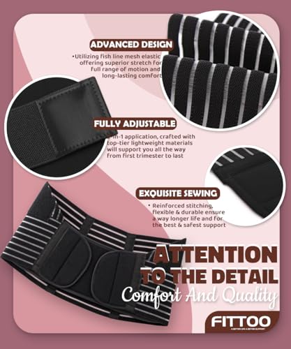 FITTOO Pregnancy Belly Bands for Pregnant Women, 3 in 1 Pregnancy Belt - color: Black, size: Medium