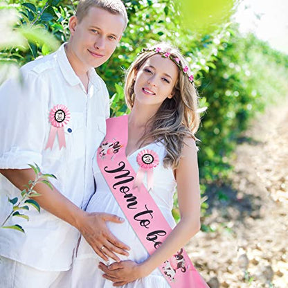 Chunful Baby Shower Decor Mommy to Be Sash Crown Dad Pin - color: Pink Cow
