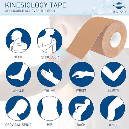 Kinesiology Tape Uncut | 2 Rolls of Athletic Sports Tape in Pink and Beige | 16ft Length and 2'' Width per Roll | Waterproof • Skin-Friendly • Elastic | Ideal for Sports | axion - color: Pink Beige