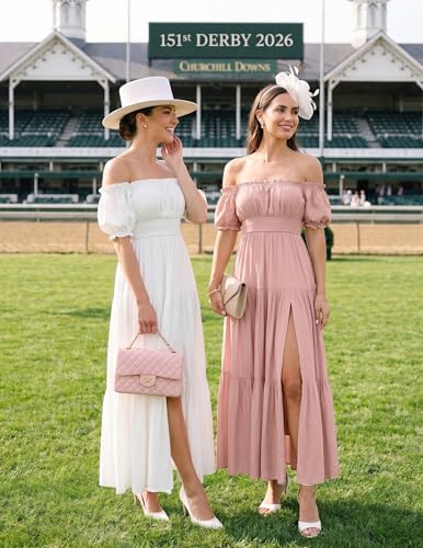 ZESICA Womens 2026 Summer Off Shoulder Boho Maxi Dress - color: Pink, size: Small