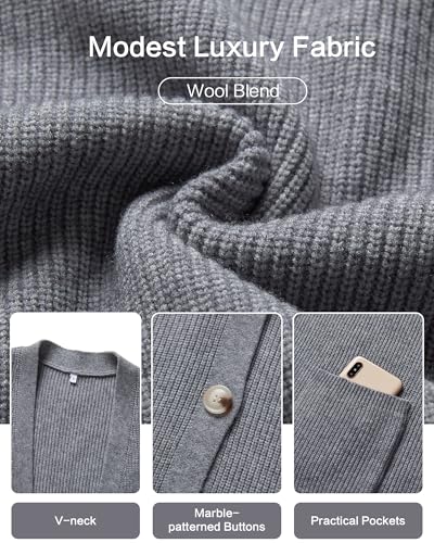 OUGES Women's Wool Blend Chunky Oversized Cardigan Soft Knit Button Down Sweater with Pockets 2026 - color: Light Grey, size: Medium