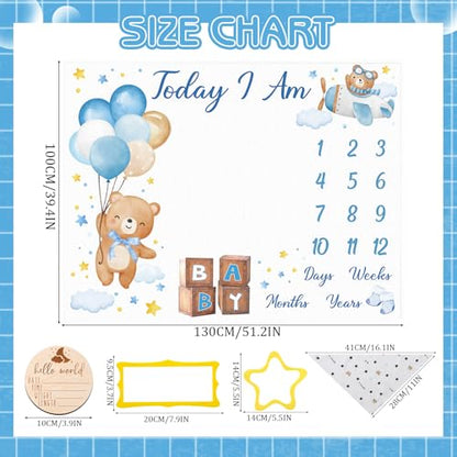 Bear Baby Monthly Milestone Blanket Bear Star Balloon Flannel Blanket
