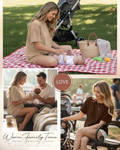 3 Pack Women's Oversize Nursing Tops - color: Cream, Khaki, Dark Brown, size: XX-Large