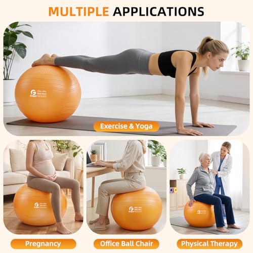 Gruper Yoga Ball, Extra Thick Non Slip Exercise Ball, 4 Sizes - color: ['Orange'], size: 18 Inch (45cm),s