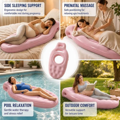 Inflatable Pregnancy Pillow Belly Hole Pool Float for Stomach Sleepers - color: Pink