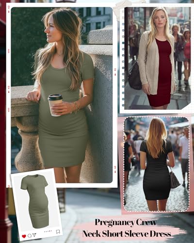 Riyiper 3 Pack Womens Maternity Short Sleeve Dresses - color: Black, Army Green, Burgundy, size: Medium
