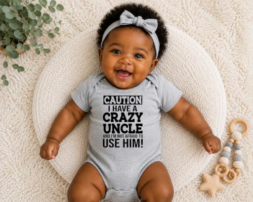 CBTwear Caution I Have a Crazy Uncle Funny Baby Bodysuit - color: Grey, size: 6 Months