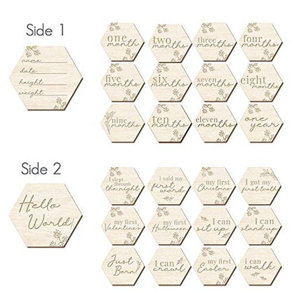 Wooden Baby Monthly Milestone Cards - Floral Design