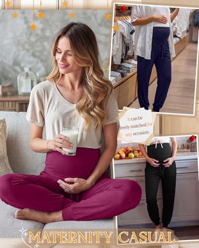 3 Pack Womens Maternity Pants Loose Pregnancy Joggers - color: Fuchsia, Navy Blue, Black, size: Medium