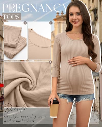Neer 3 Pack Women's 3/4 Sleeve Crew Neck Maternity Tops - color: Khaki, Brown, Black, size: Small