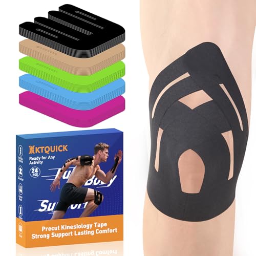 KTQUICK Precut Kinesiology Tape for Knees,24PCS,Stronger Adhesive Black - color: Black, size: 24PCS