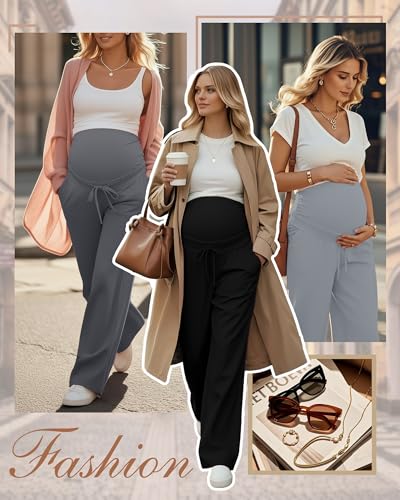 3 Pack Fleece Lined Maternity Sweatpants Lounge Pants - color: Black, Gray, Light Gray, size: Large