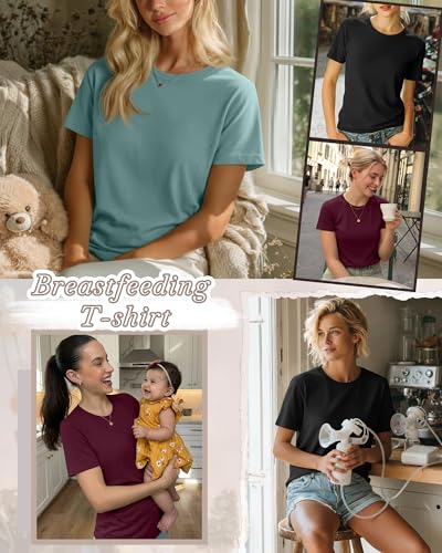 3 Pack Women's Nursing Shirts - color: Maroon, Blue Green, Black, size: XX-Large