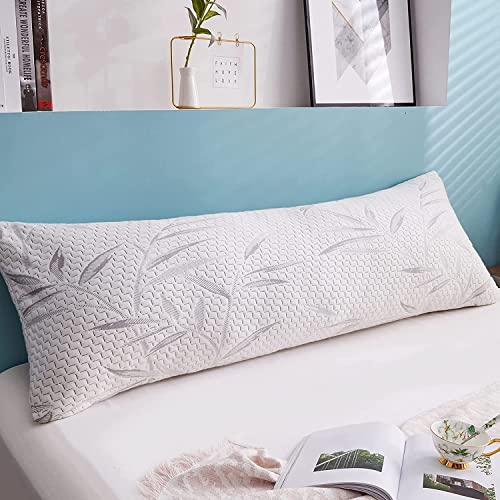 WhatsBedding Memory Foam Body Pillow with Cover, Long Bed Pillow for Adults - color: Grey Leaf