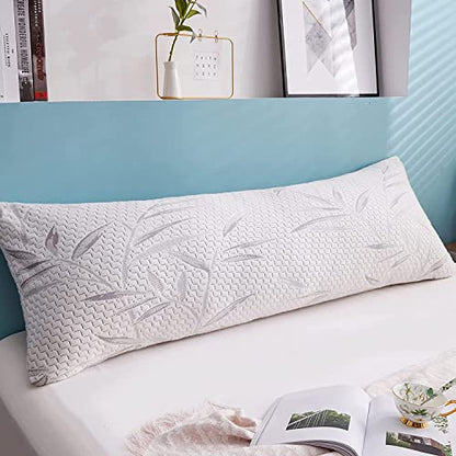 WhatsBedding Memory Foam Body Pillow with Cover, Long Bed Pillow for Adults - color: Grey Leaf
